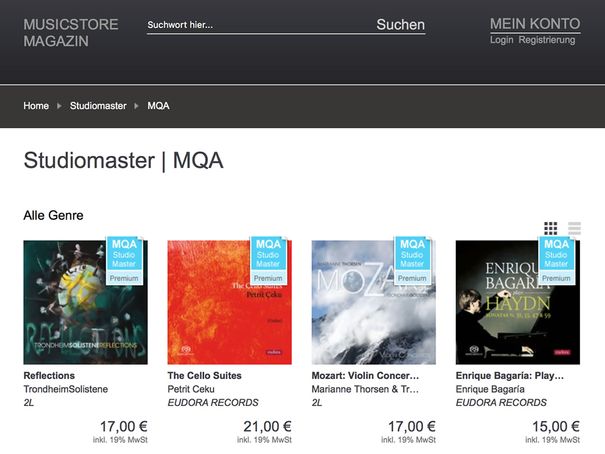 MQA-Downloads bei Highresaudio.com.