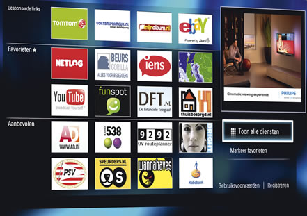Net TV bringt die Informationen von Online-Portalen auf den Fernseher (im Bild das länderspezifische Angebot für Holland)