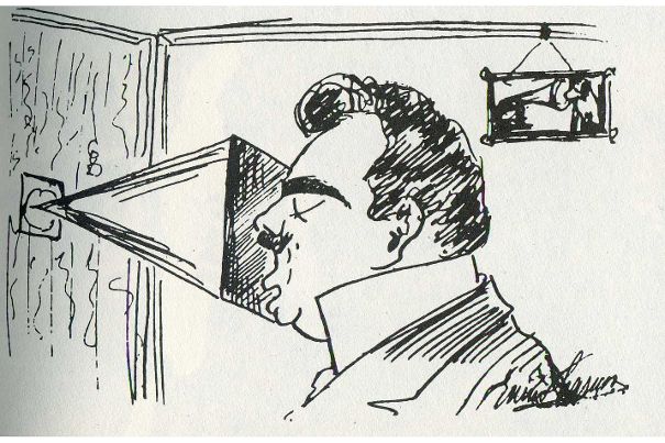 Cartoon von Caruso selbst gezeichnet anlässlich seiner ersten Schallplattenaufnahme (11. April 1902 / Quelle Wikipedia).