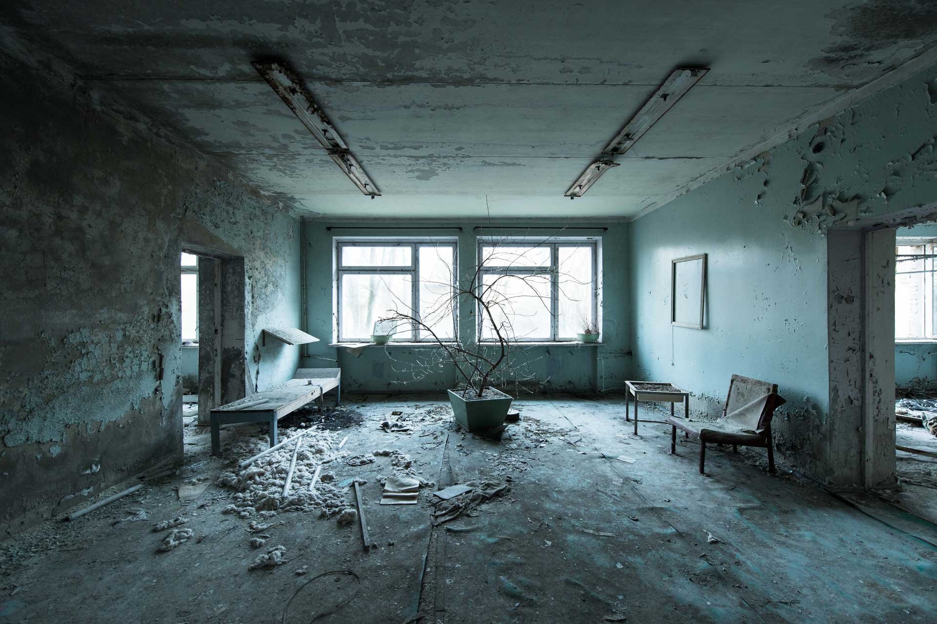 Ewiges Warten: Das Wartezimmer in der Ruine des Krankenhauses von Prypjat. Hier hat man das Gefühl, dass die Zeit stehen geblieben ist.