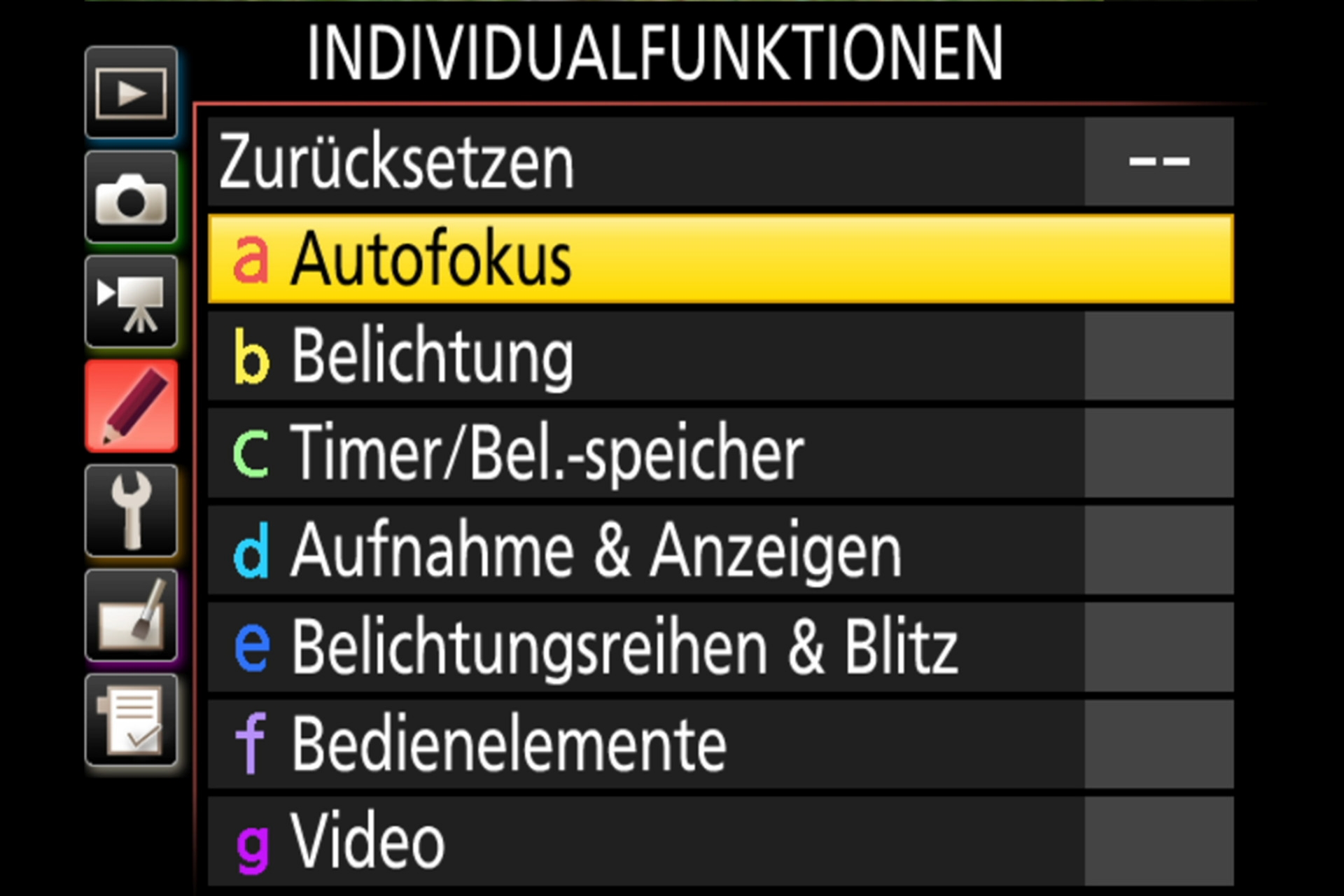Nikon D7500: Autofokus-Einstellungen bei den Individualfunktionen, Seite 1.