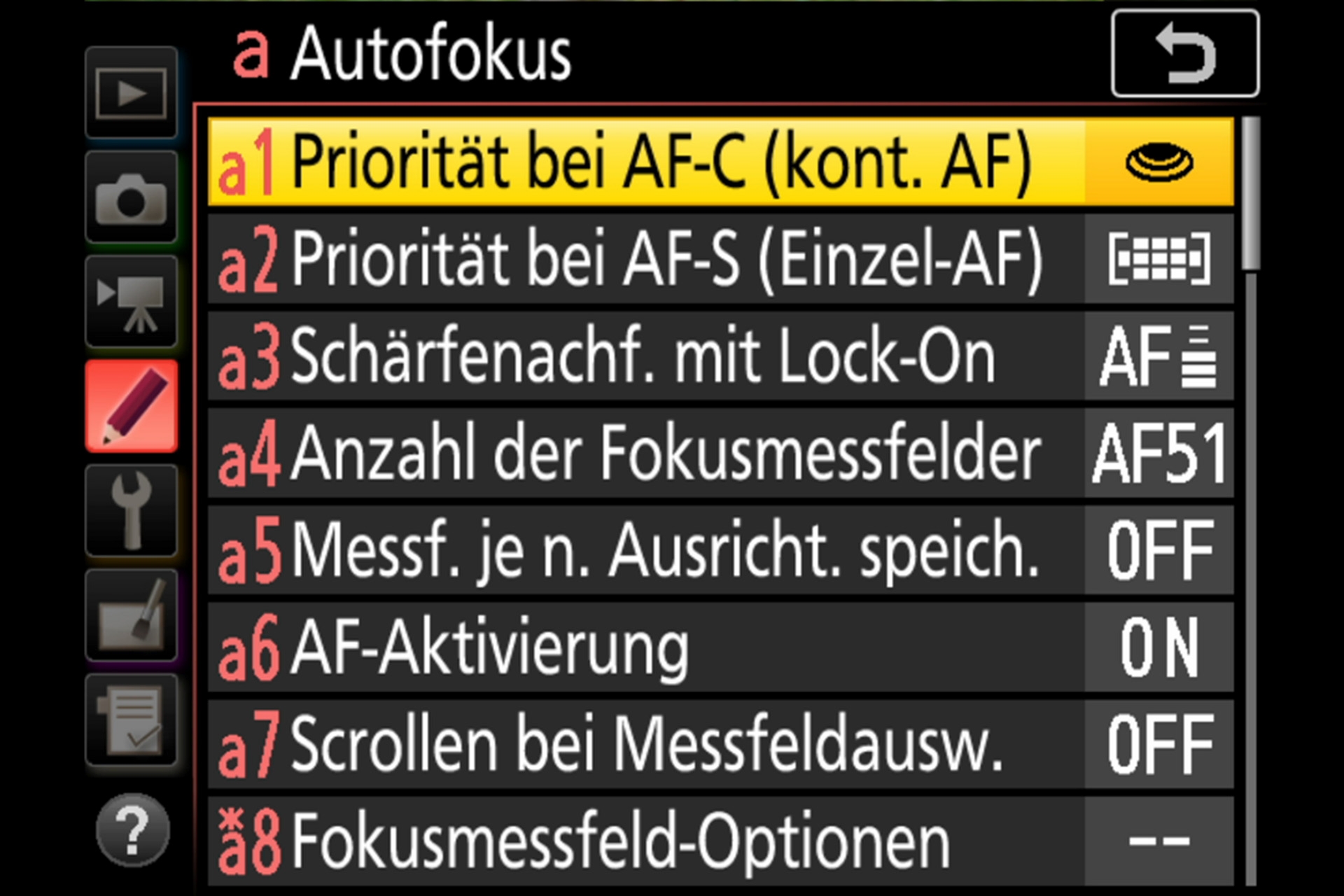 Nikon D7500: Autofokus-Einstellungen bei den Individualfunktionen, Seite 2.