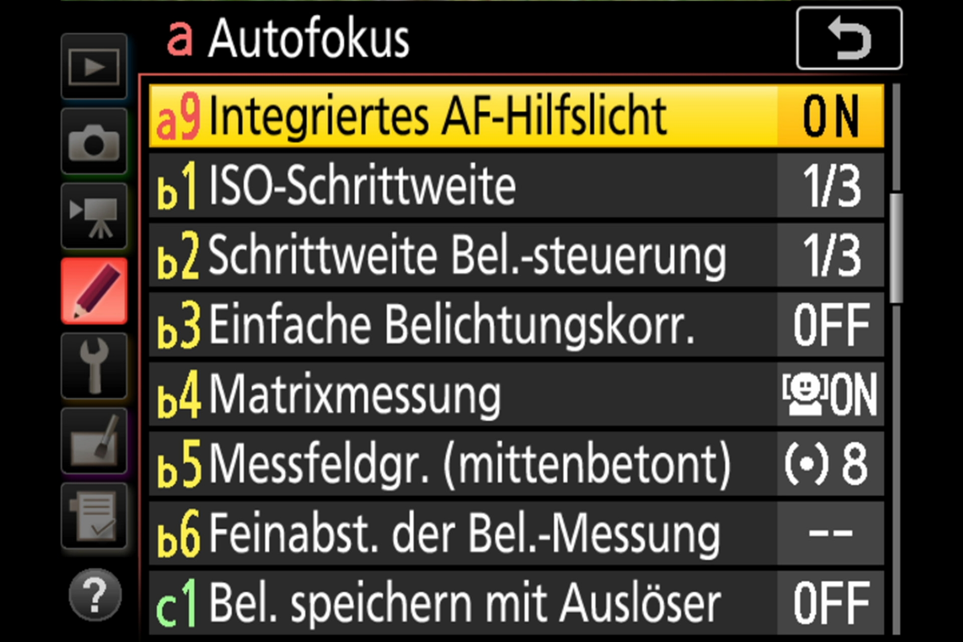 Nikon D7500: Autofokus-Einstellungen bei den Individualfunktionen, Seite 3.