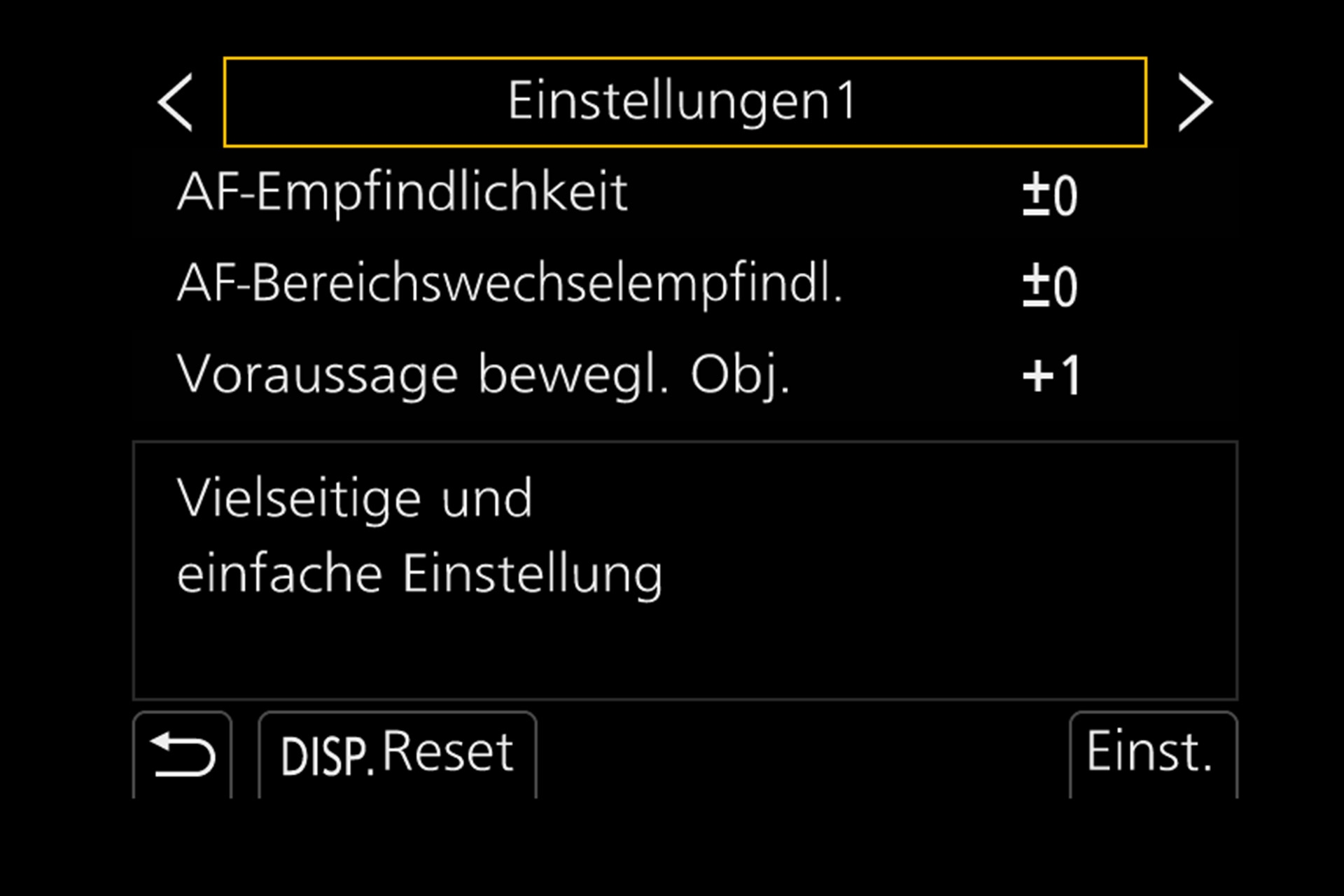 Panasonic Lumix G9: AF-Untermenü Einstellungen 1.