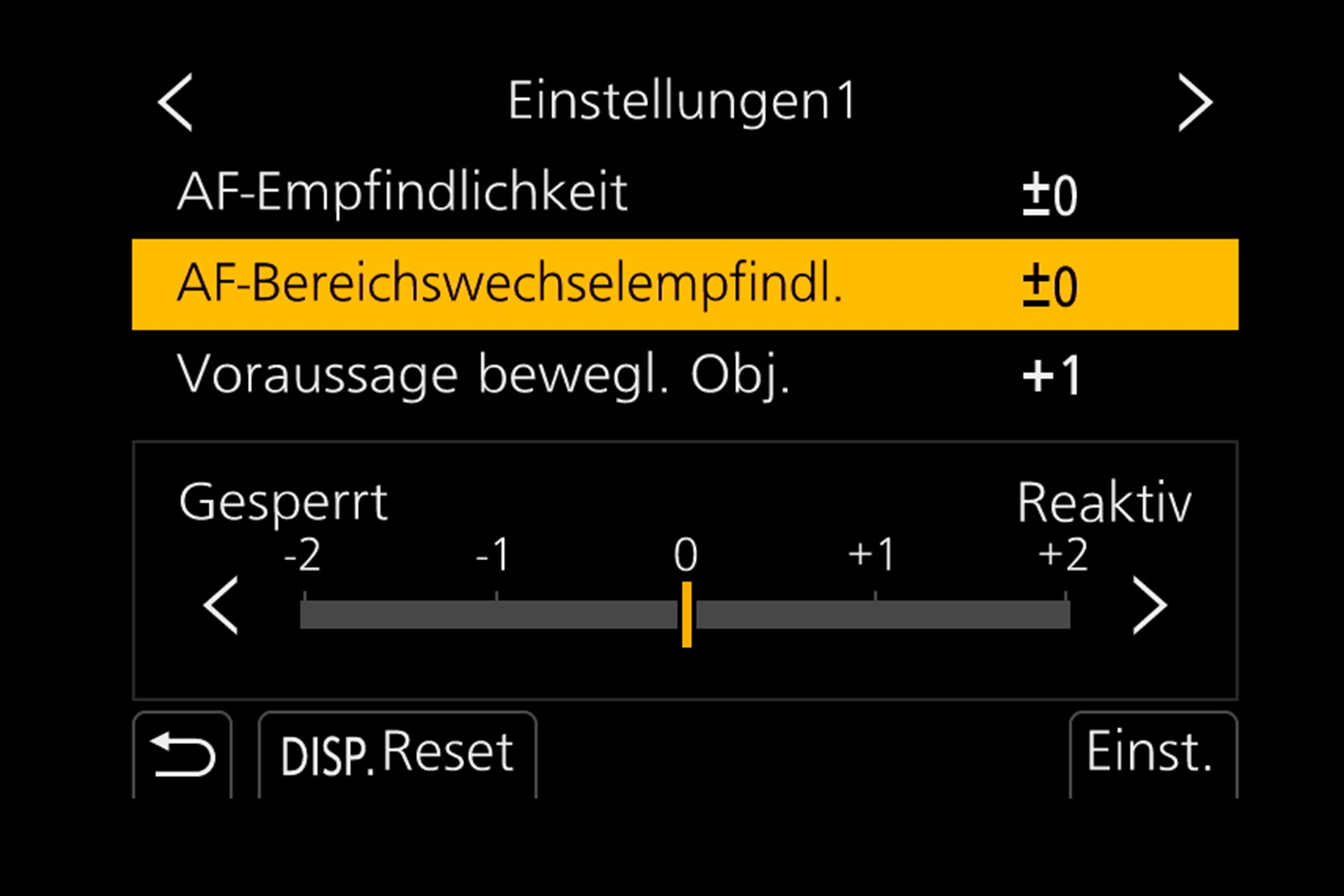 Panasonic Lumix G9: Jede der vier Einstellungen lässt sich über drei Parameter noch präziser ans eigene Motiv anpassen, hier AF-Bereichswechsel.