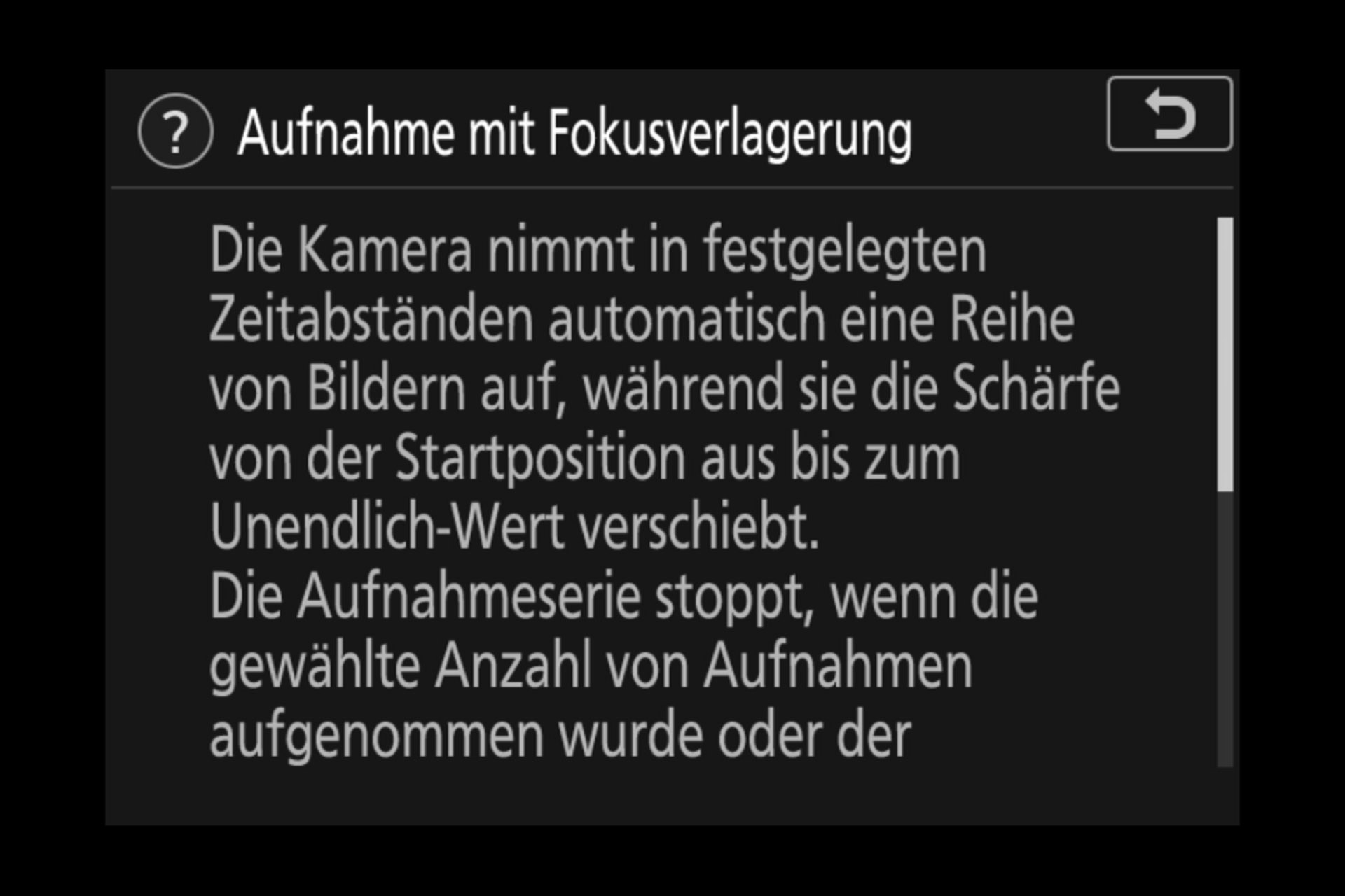 Nikon Z 7 Menüsystem: Ein Hilfe-Text kann auch mal über mehrere Seiten gehen.