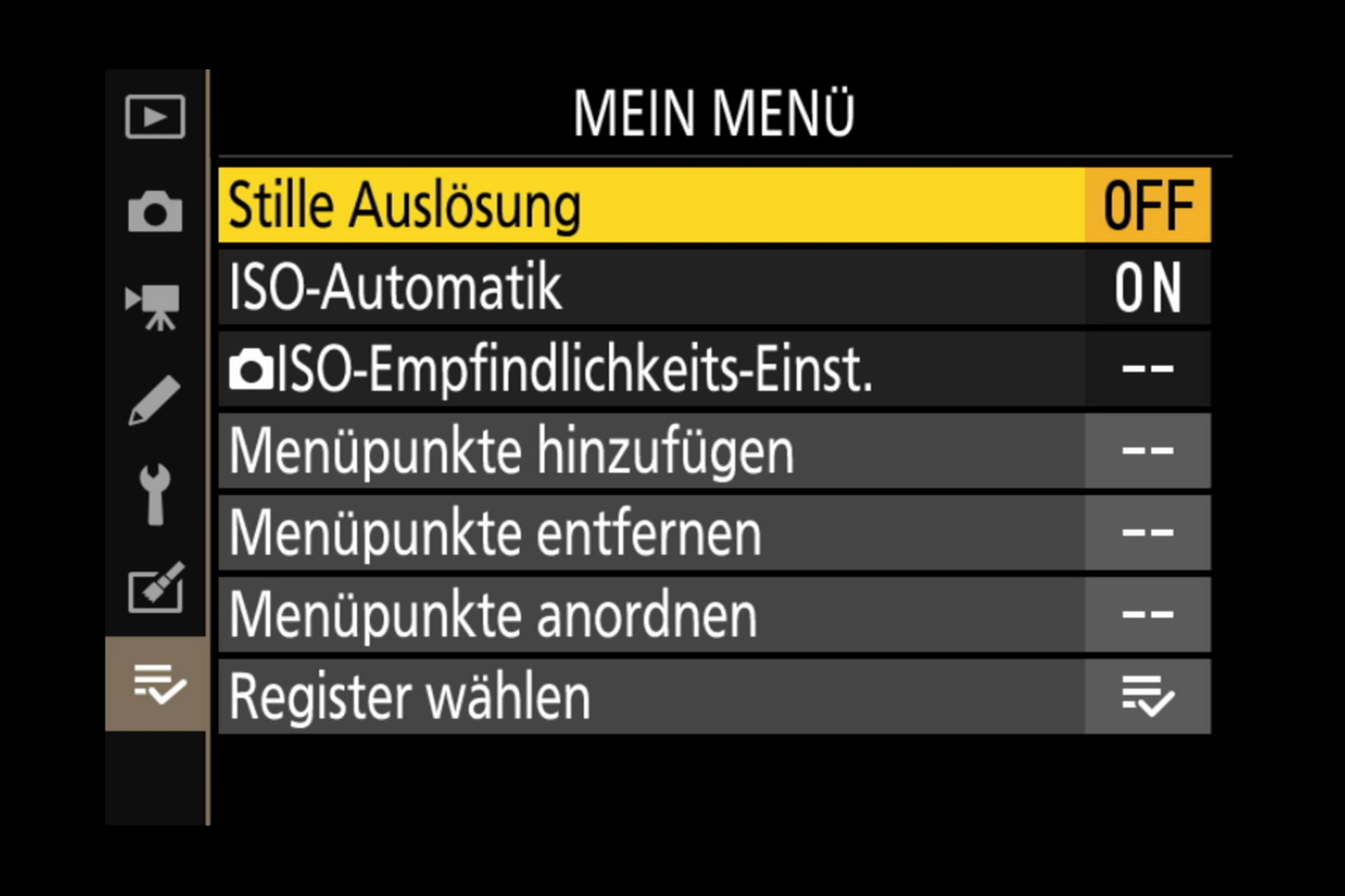 Nikon Z 7 Menüsystem: Im eigenen Menü lassen sich oft benutzte Befehle zusammenfassen.