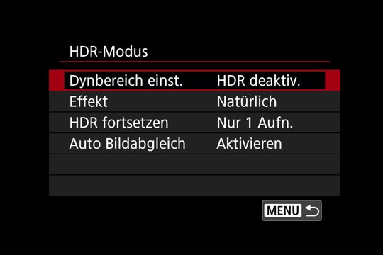 HDR-Modus: Generelle Einstellungen