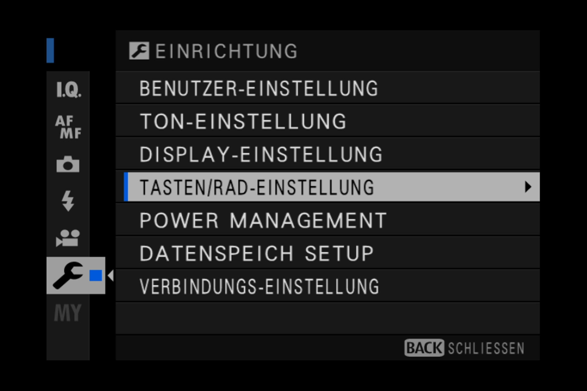 Tasten- und Rädchen-Einstellung.