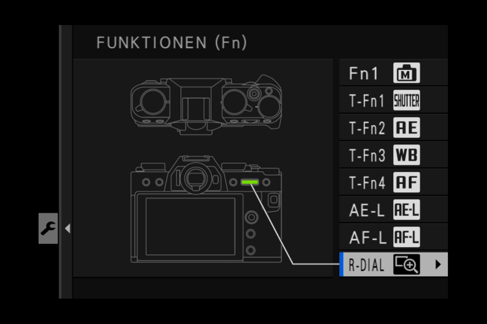 Funktionsbestimmung des hinteren Drehrades.