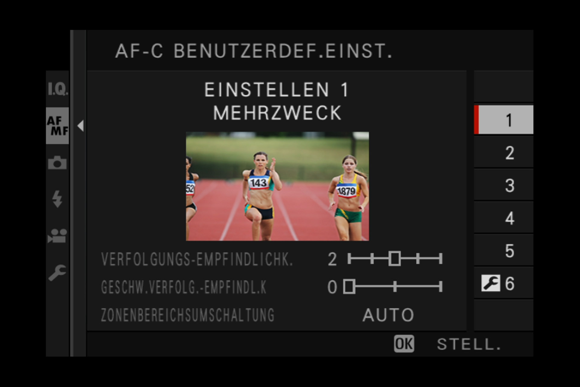 Einstellung 1: Standard-Tracking-Option für ein weites Feld an sich bewegenden Objekten.