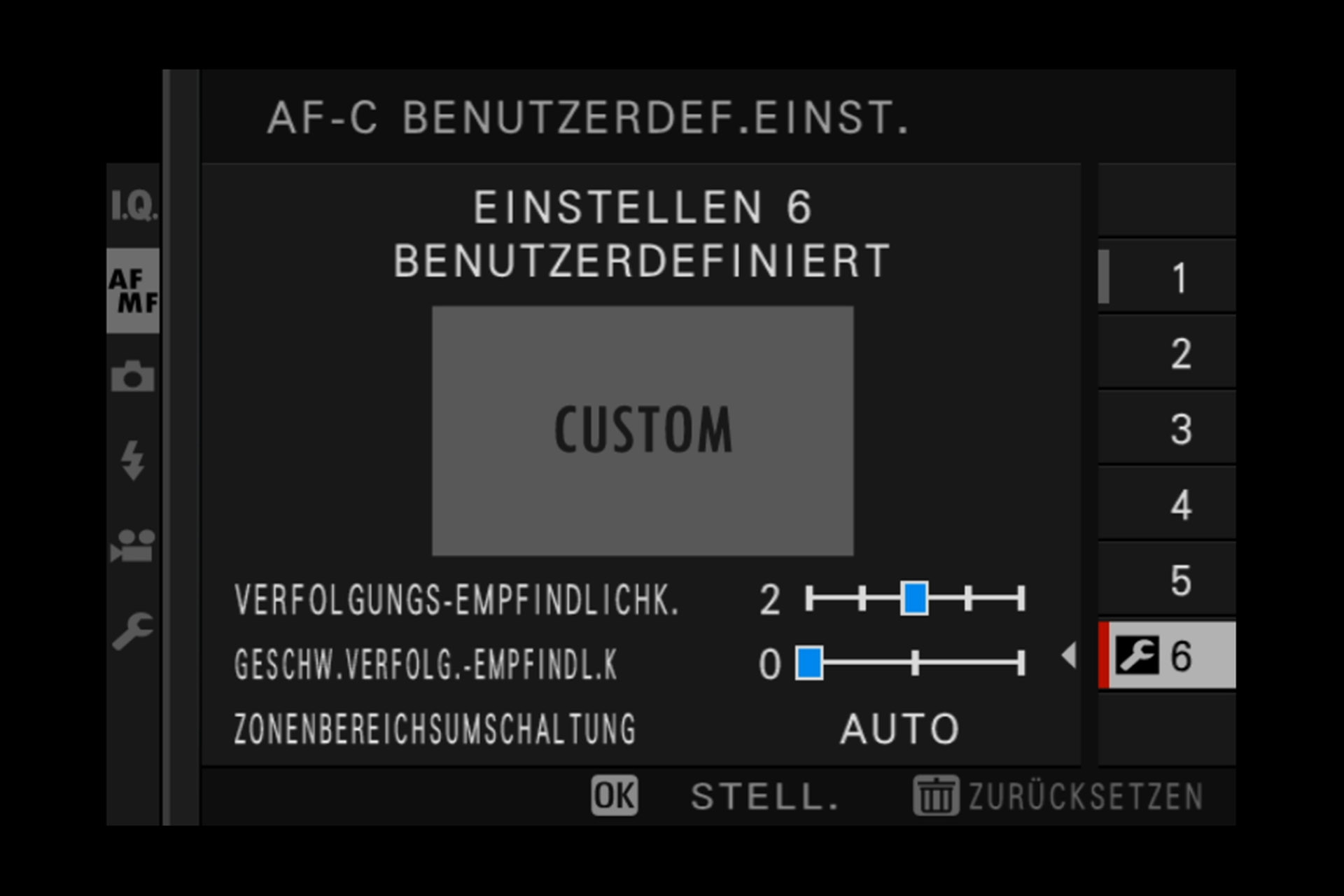 Einstellung 6: Frei programmierbar; Anwender können alle drei Parameter selbst bestimmen.