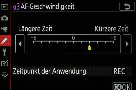 Individualfunktionen, Abschnitt g3, AF-Geschwindigkeit