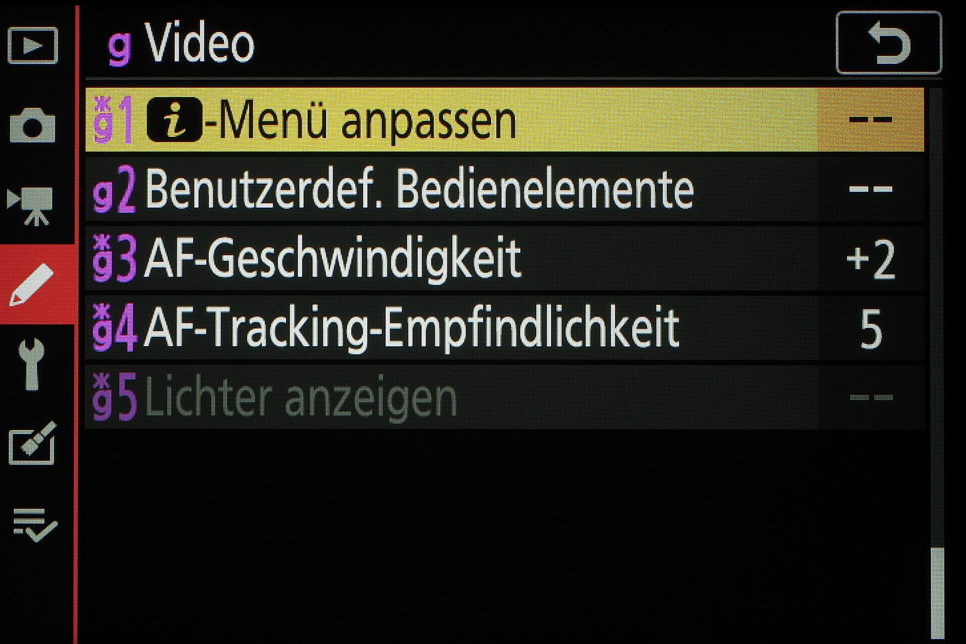 Individualfunktionen, Abschnitt g, Video, AF-Einstellungen