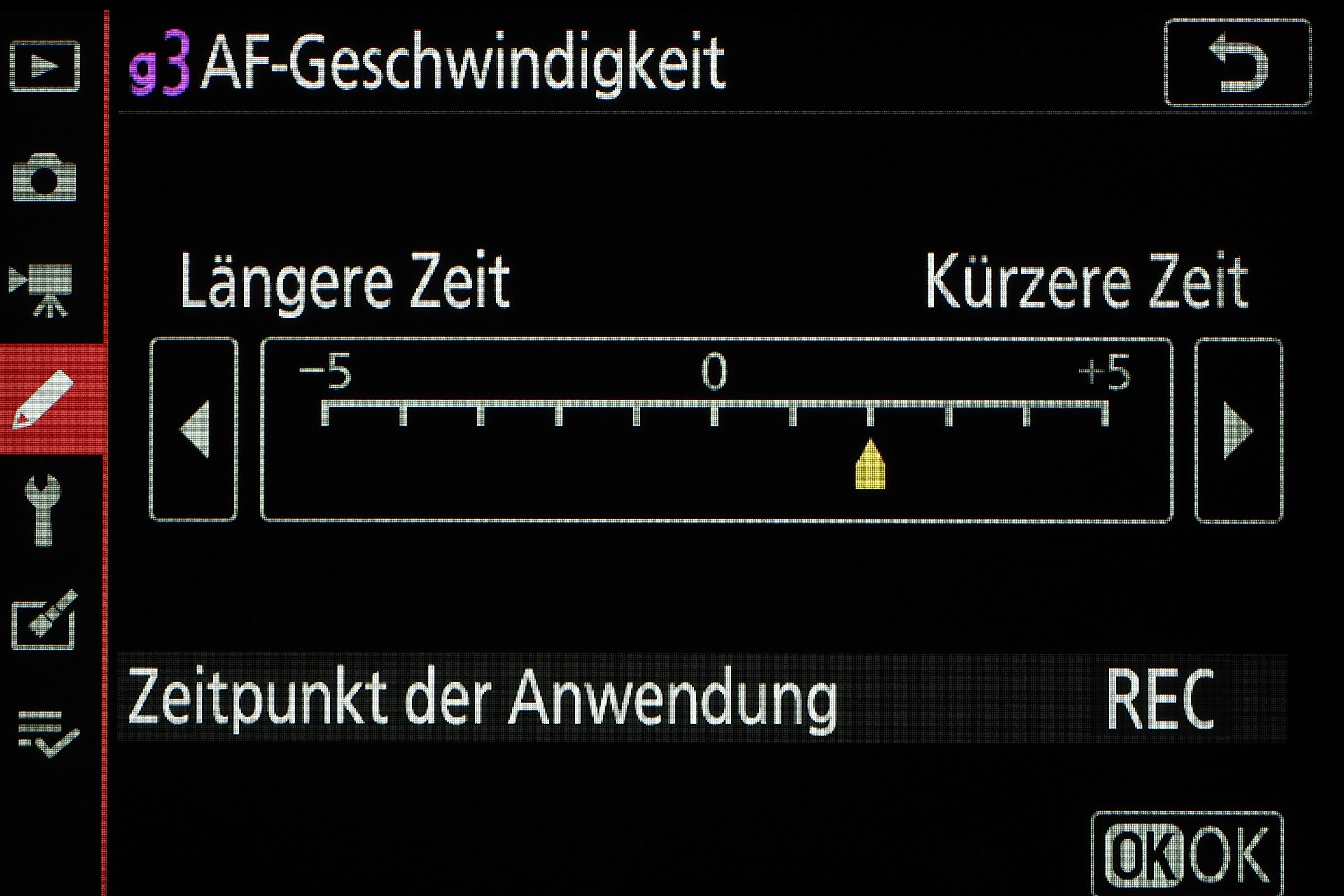Individualfunktionen, Abschnitt g3, AF-Geschwindigkeit