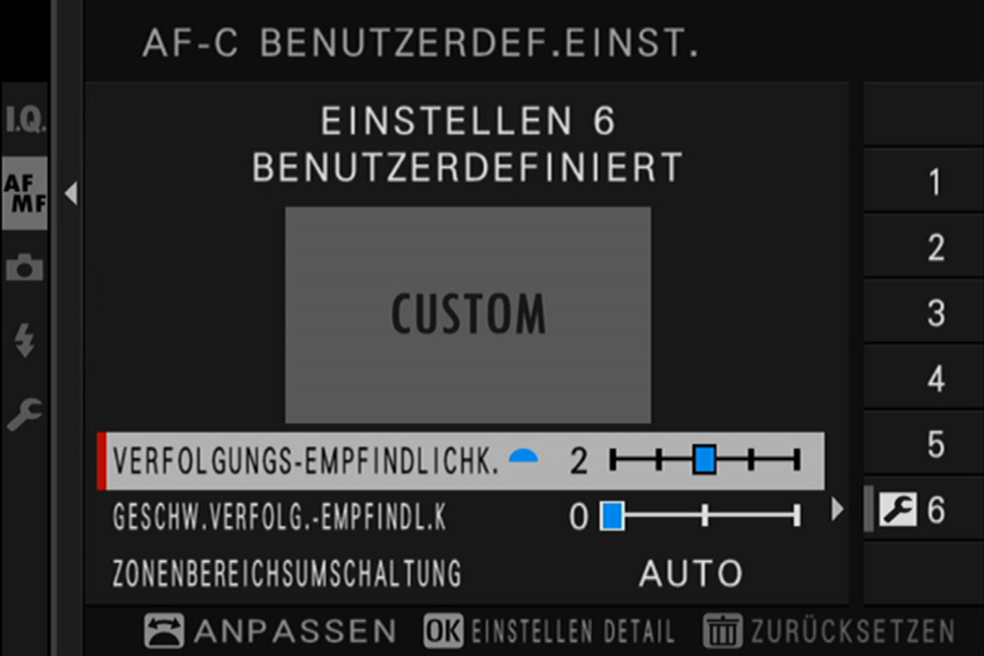 Einstellung 6: Frei programmierbar; Anwender können alle drei Parameter selbst bestimmen.