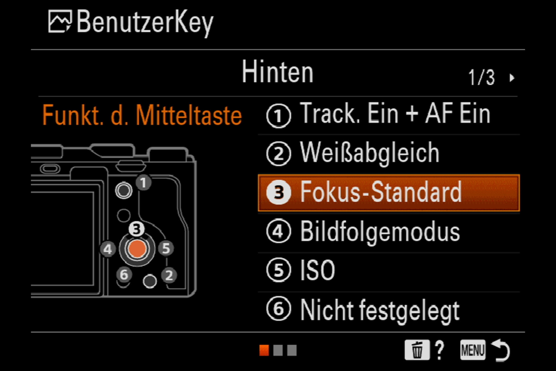 Auswahlmenü für die Steuerkreuz-Mitteltaste im Foto-Modus.