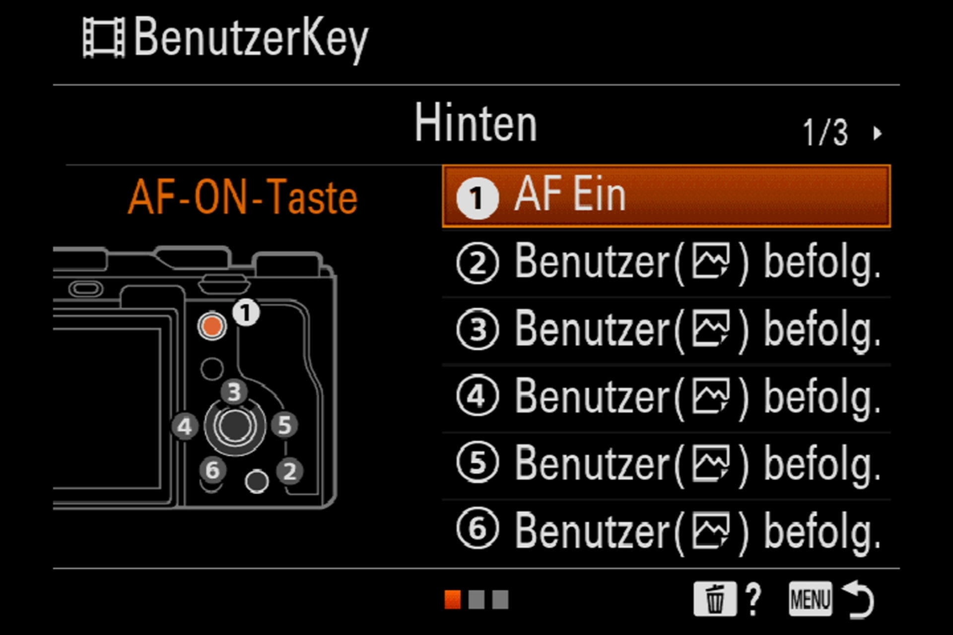 Auswahlmenü für die AF-ON-Taste im Video-Modus.