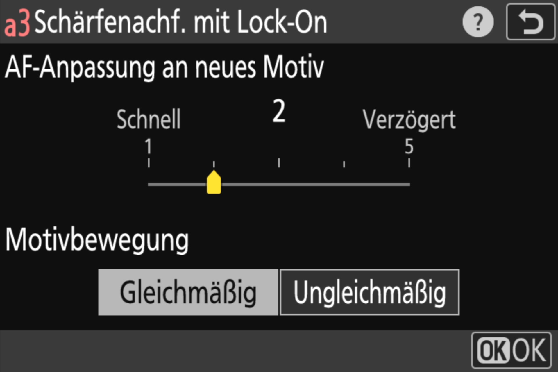 Menü für die Anpassung der AF-Schärfenachführung.