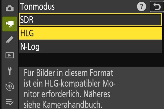 Nikon Z50II «Tonmodus»: Wahl des Dynamikbereichs.