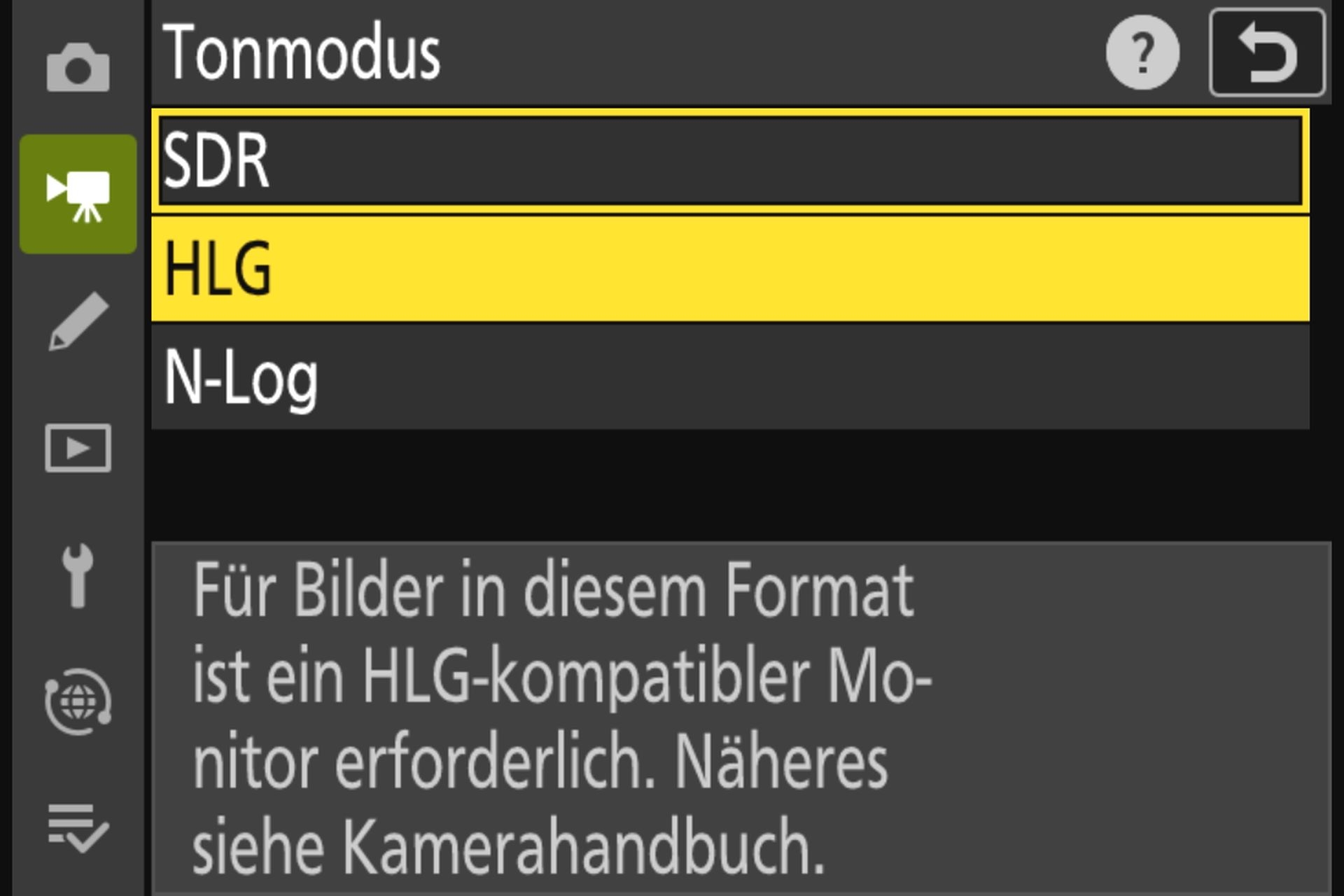 Nikon Z50II «Tonmodus»: Wahl des Dynamikbereichs.