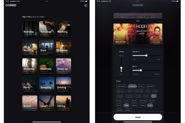 Einstieg über Stimmungen (links). Jede Stimmung lässt sich konfigurieren (rechts).