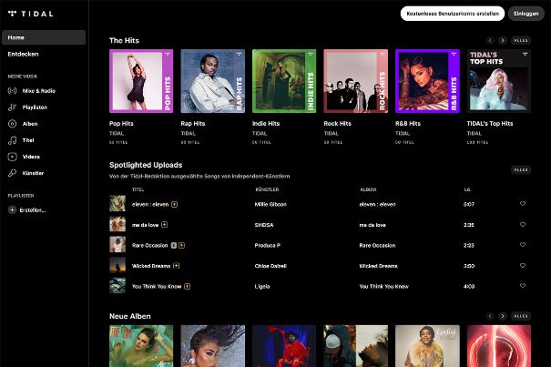 Tidal-Startseite.