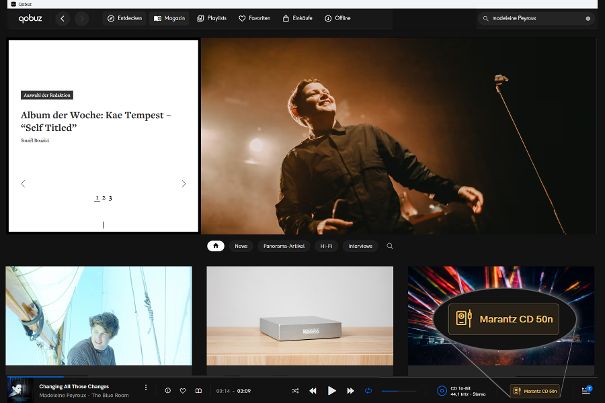 Mit der Qobuz-Desktop-App (für PC und Mac) lässt sich ein Album auf jedem netzwerkkompatiblen Gerät abspielen. Ein nahtloser Wechsel zur Steuerung per Tablet oder Smartphone ist dank App-Synchronisierung problemlos möglich.
