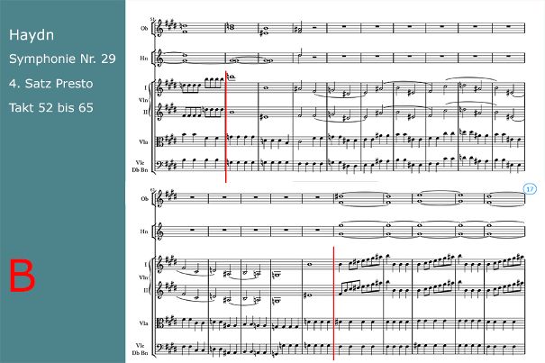 Der ruhigere Teil im Finalsatz, bei dem auch die Bratschen und Bässe kurz in eine melodischere Spielweise wechseln.