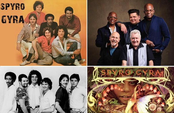 Spyro Gyra einst und heute, sowie ein Teil des Covers des Platin-Albums «Morning Dance».