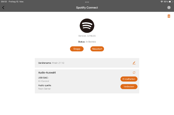 Das Anwendungsfenster für die Musikwiedergabe mit Spotify Connect.