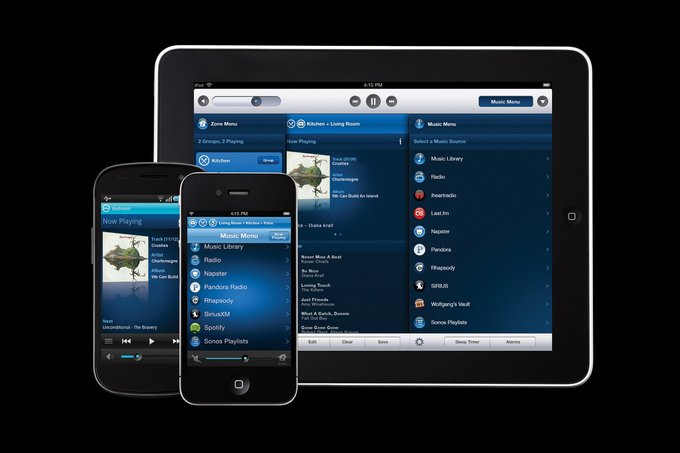 Für Android und iOS: Mit der Sonos App können sämtliche eingebundenen Lautsprecher via Smartphone oder Tablet bequem bedient werden.