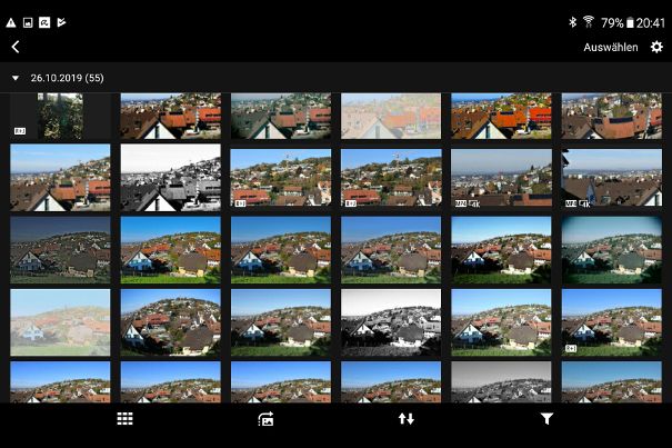 Die Fotos auf der Speicherkarte der Canon EOS M200 werden am Tablet zur Auswahl und Übertragung angezeigt.