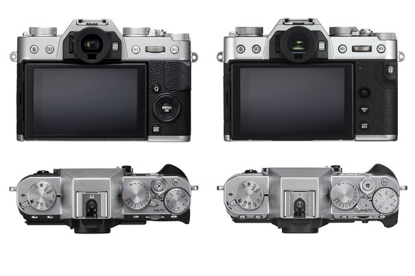 Kleinigkeiten: Die Fujifilm X-T30 (rechts) besitzt anstelle von Cursor-Tasten einen Joystick. Die Q-Taste wurde nach rechts in die grössere Daumenauflage verschoben. Auf der Oberseite sind die Bedienungselemente gleich geblieben wie bei der X-T20 (links).