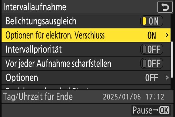 Zeitgesteuert: Intervallaufnahmen lassen sich mit der Nikon Z50II umfangreich einstellen.