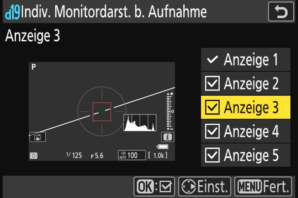 Auf den Aufnahme-Schirm: In fünf verschiedenen Anzeigen lassen sich die vom Benutzer gewünschten Optionen speichern.