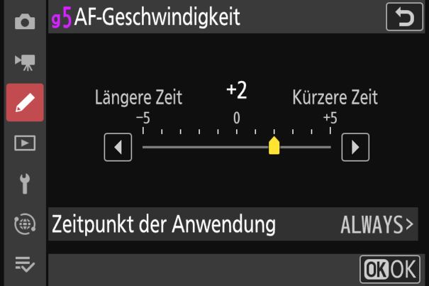 AF-Feinjustierung: Die Autofokus-Geschwindigkeit der Nikon Z50II lässt sich dem Motiv anpassen.