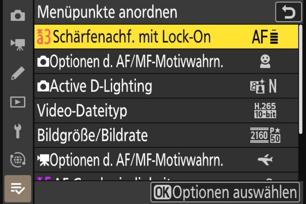 Persönliche Auswahl: Unter «Mein Menü» lassen sich bei der Nikon Z50II häufig gebrauchte Menü-Positionen zusammenfassen.