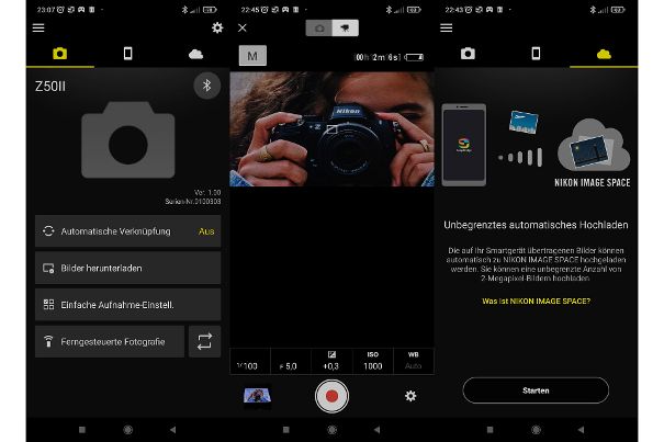 Fernsteuern und uploaden: Mit der SnapBridge-App lässt sich die Nikon Z50II per Smartphone bedienen und Fotos in den «Nikon Image Space» hochladen.