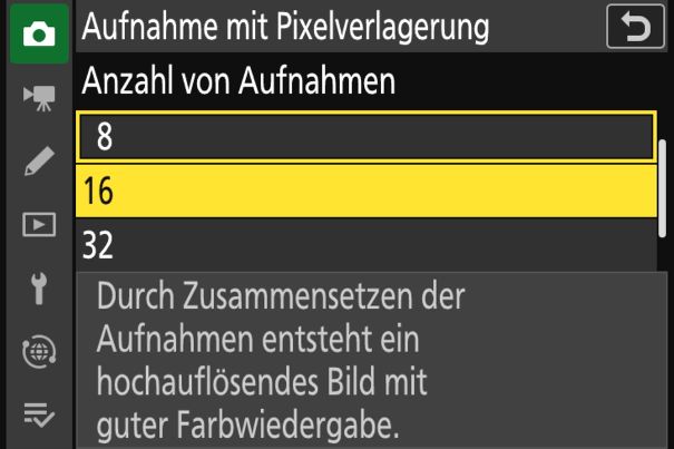 Pixelverschmelzung: Die Nikon Z6 III kann bis zu 32 minimal verschobene Bilder im RAW-Format aufnehmen, die sich in der NX-Studio-Software zu 96 Megapixel grossen Fotos kombinieren lassen.