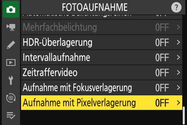 Spezialfunktionen: Die Menüauswahl der Nikon Z6 III für spezielle Anwendungen.