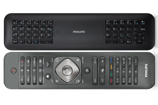 Doppelseitige Fernbedienung: Auf der Rückseite hat die Fernbedienung des Philips PFL659708 eine QWERTY-Tastatur.